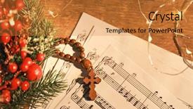  Presentation with music sheets - Presentation featuring christmas composition with wooden cross background and a gold colored foreground