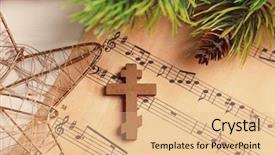  Presentation with worship - Presentation theme enhanced with christmas composition with wooden cross background and a coral colored foreground