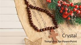  Presentation with music sheets - Presentation theme having christmas composition with wooden cross background and a coral colored foreground
