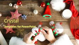  Presentation with wooden toy - Cool new presentation theme with christmas concept santa claus makes toy close up christmas decorations on wooden table backdrop and a tawny brown colored foreground