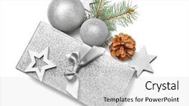  Presentation with silver christmas - Theme consisting of christmas concept silver gift box background and a light gray colored foreground