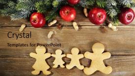  Presentation with cookies christmas - Cool new PPT theme with christmas cookies and fruits on wooden table backdrop and a coral colored foreground