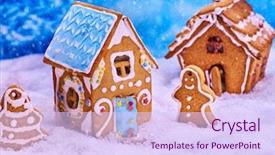  Presentation with food exhibition - Audience pleasing slide deck consisting of christmas cookies gingerbread houses backdrop and a sky blue colored foreground