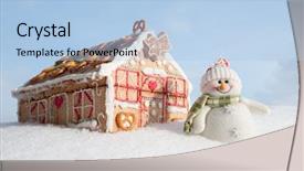  Presentation with cookies christmas - Theme with christmas cookies house in snow background and a light blue colored foreground
