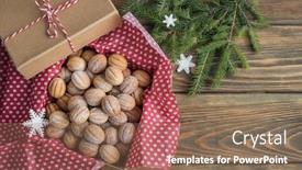  Presentation with cookies chocolate filling - Audience pleasing PPT theme consisting of christmas cookies in a shape of nuts with chocolate cream filling backdrop and a coral colored foreground