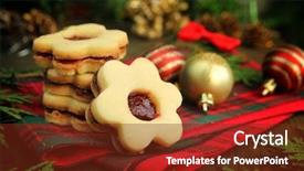  Presentation with cedar - Slides featuring christmas cookies with flowers shape on a wooden table with christmas balls and cedar branch background and a tawny brown colored foreground