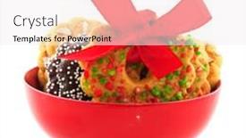  Presentation with cookies christmas - PPT theme with christmas-cookies-with-wreath-red background and a sky blue colored foreground