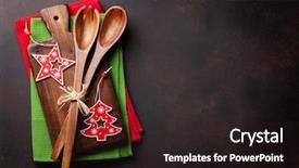  Presentation with cooking utensils - Beautiful theme featuring christmas cooking table and utensils backdrop and a wine colored foreground