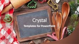  Presentation with cooking utensils - Slide deck with christmas cooking utensils and snow background and a tawny brown colored foreground