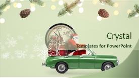  Presentation with clock countdown - Beautiful slide set featuring christmas countdown arriving santa claus backdrop and a soft green colored foreground