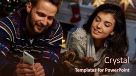  Presentation with dog christmas - Beautiful PPT theme featuring christmas-couple-at-home backdrop and a wine colored foreground
