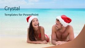  Presentation with holiday destination - Audience pleasing slide deck consisting of christmas couple relaxing on beach backdrop and a  colored foreground