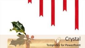  Presentation with cracker - Presentation theme with christmas cracker and holly leaf sprig with berries and red ribbons over white background with reflection background and a lemonade colored foreground