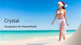  Presentation with christmas bikini - Slide set with christmas cruise travel beach vacation background and a light blue colored foreground