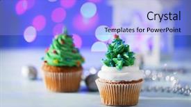  Presentation with cupcakes - Colorful slide deck enhanced with christmas cupcakes on blue background backdrop and a light blue colored foreground