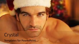  Presentation with light bulb graduation cap - Slides consisting of christmas cute - young man bathed in warm background and a red colored foreground