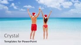  Presentation with caribbean christmas - Colorful presentation theme enhanced with christmas-december-travel-fun-couple backdrop and a sky blue colored foreground