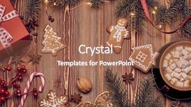  Presentation with text box - Cool new PPT theme with christmas decor with fir tree backdrop and a coral colored foreground