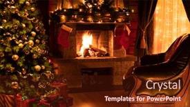  Presentation with christmas tree - Audience pleasing slide set consisting of christmas decorated interior with fireplace armchair window and tree backdrop and a tawny brown colored foreground