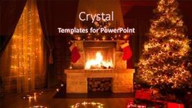  Presentation with christmas tree - Presentation theme featuring christmas decorated interior with fireplace window and xmas tree background and a wine colored foreground