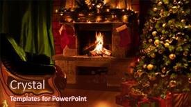  Presentation with christmas tree - PPT theme with christmas-decorated-tree-in-interior background and a tawny brown colored foreground