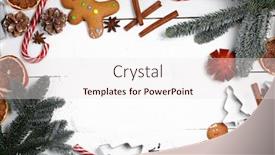  Presentation with candy canes - Cool new slide deck with christmas decoration and food frame gingerbread cookies spices candy canes and fir branches on snow white background with copy space backdrop and a sky blue colored foreground