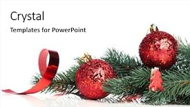  Presentation with fir tree - Beautiful slide deck featuring christmas decoration balls with fir backdrop and a white colored foreground