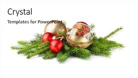  Presentation with fir tree - Beautiful theme featuring christmas decoration baubles with branches backdrop and a white colored foreground