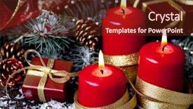  Presentation with candle christmas - Beautiful slide deck featuring christmas decoration christmas balls gift box candle ribbon and fir branch backdrop and a tawny brown colored foreground