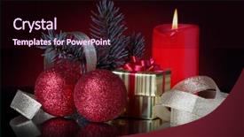  Presentation with candle christmas - Amazing theme having christmas decoration christmas balls gift box candle ribbon and fir branch backdrop and a wine colored foreground