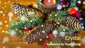  Presentation with candle christmas - Amazing slide set having christmas decoration holidays and new year concept - close up of natural fir branch decoration and fir-cone and candle in lantern on wooden table backdrop and a tawny brown colored foreground