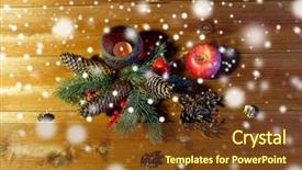  Presentation with candle christmas - Cool new slides with christmas decoration holidays and new year concept - close up of natural fir branch decoration and fir-cone and candle in lantern on wooden table backdrop and a tawny brown colored foreground