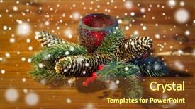  Presentation with candle christmas - Amazing PPT theme having christmas decoration holidays and new year concept - close up of natural fir branch decoration and fir-cone and candle in lantern on wooden table backdrop and a tawny brown colored foreground