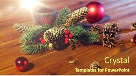  Presentation with candle christmas - Colorful PPT theme enhanced with christmas decoration holidays and new year concept - close up of natural fir branch decoration with fir-cones balls and candle in lantern on wooden table backdrop and a tawny brown colored foreground