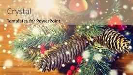  Presentation with candle christmas - Slides with christmas decoration holidays and new year concept - close up of natural fir branch decoration and fir-cone and candle in lantern on wooden table background and a lemonade colored foreground