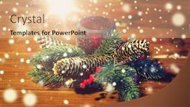  Presentation with candle christmas - Cool new presentation theme with christmas decoration holidays and new year concept - close up of natural fir branch decoration and fir-cone and candle in lantern on wooden table backdrop and a lemonade colored foreground