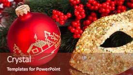  Presentation with christmas holly - Beautiful slide deck featuring christmas decoration mask with european holly backdrop and a tawny brown colored foreground