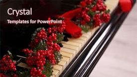  Presentation with musical instruments piano keys and - Presentation design having christmas decoration on piano keys background and a wine colored foreground