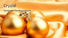  Presentation with golden christmas trumpet and red - Amazing presentation theme having christmas decoration on satin textile backdrop and a yellow colored foreground