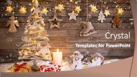  Presentation with decoration - Theme with christmas-decoration-on-wooden-background background and a violet colored foreground