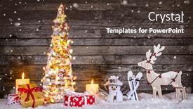  Presentation with christmas blank wooden signboard - Amazing PPT theme having christmas-decoration-on-wooden-background backdrop and a tawny brown colored foreground