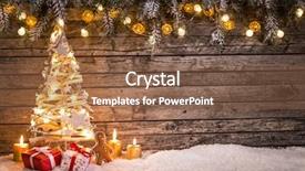  Presentation with decoration - PPT layouts with christmas decoration on wooden background background and a tawny brown colored foreground