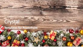 Presentation with decoration - PPT theme consisting of christmas decoration on wooden background background and a coral colored foreground