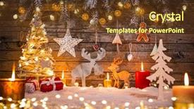  Presentation with decoration - Presentation design consisting of christmas decoration on wooden background background and a tawny brown colored foreground