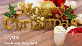  Presentation with ornament - Presentation design featuring christmas decoration ornament on the wooden table background and a coral colored foreground