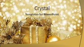  Presentation with decoration - Cool new PPT theme with christmas decoration over glittering golden backdrop and a blonde colored foreground
