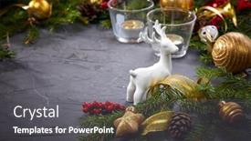  Presentation with deer - Presentation theme featuring christmas decoration with deer and balls background and a dark gray colored foreground