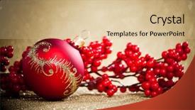  Presentation with christmas holly - Presentation theme featuring christmas decoration with european holly background and a soft green colored foreground