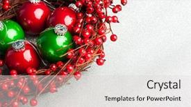  Presentation with christmas holly - PPT theme with christmas decoration with european holly background and a light gray colored foreground