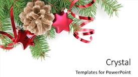  Presentation with decoration - Colorful PPT theme enhanced with christmas decoration with fir branches backdrop and a white colored foreground